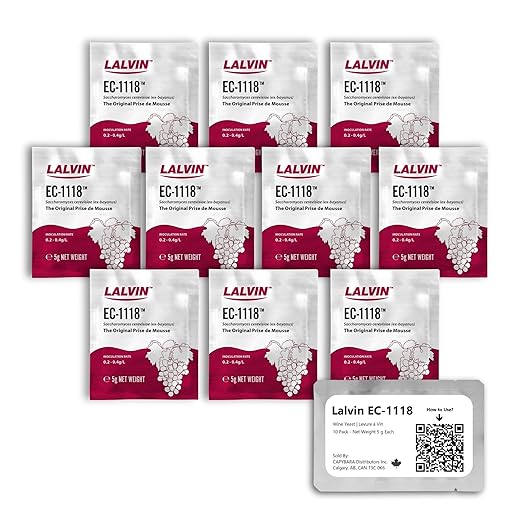 Lalvin EC-1118 Wine Yeast (10 Pack) - Champagne Yeast - Make Wine Cider Mead Kombucha At Home - 5 g Sachets - Saccharomyces cerevisiae - Sold by CAPYBARA Distributors Inc.