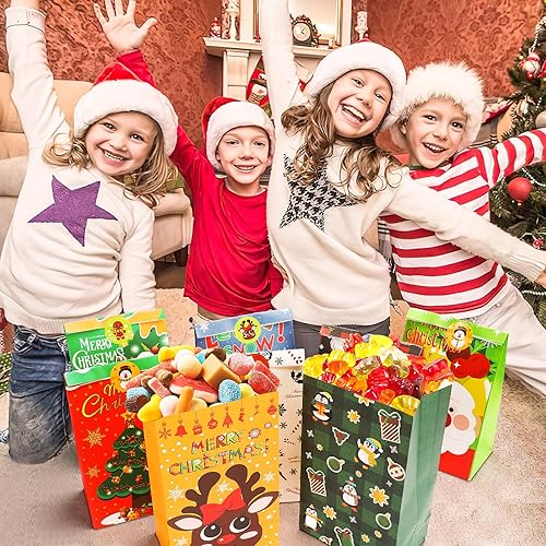 Miniatura 7 de FEBSNOW Paquete de 40 bolsas de regalos de Navidad con calcomanías, dulces, galletas y papel de manualidades para recuerdos de fiesta de Navidad
