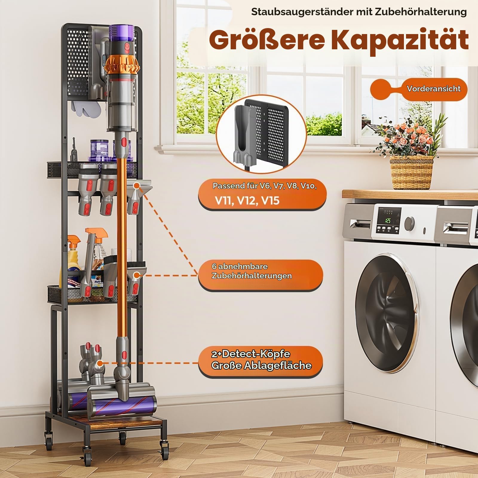 Bikoney Staubsauger Ständer kompatibel mit Dyson V15 V11 V8, Ohne Bohren | Für Gen5 V15 V11 V8 V7 V6, Zubehörhalter & Dockingstation, Stabiles Metall, Platzsparend, Montage ohne Bohren