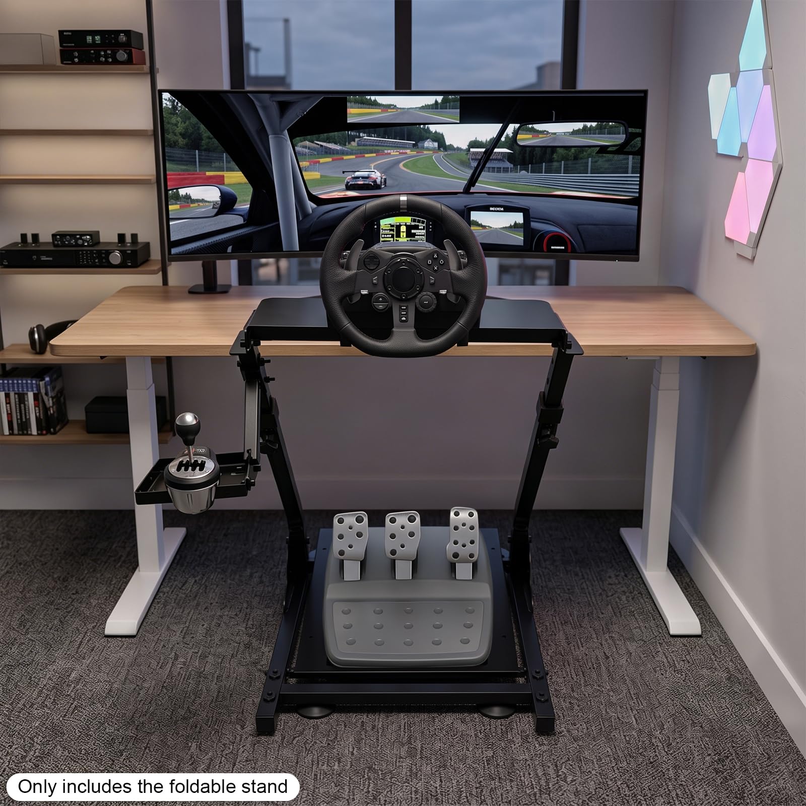 Cavalletto per volante, pieghevole, regolabile | Supporto per volante per Logitech G25/G27/G2/G920/G923; TX-F458/T500RS/T3PA-PRO (F1/GT), pedali Fanatec Clubsport e Simcube