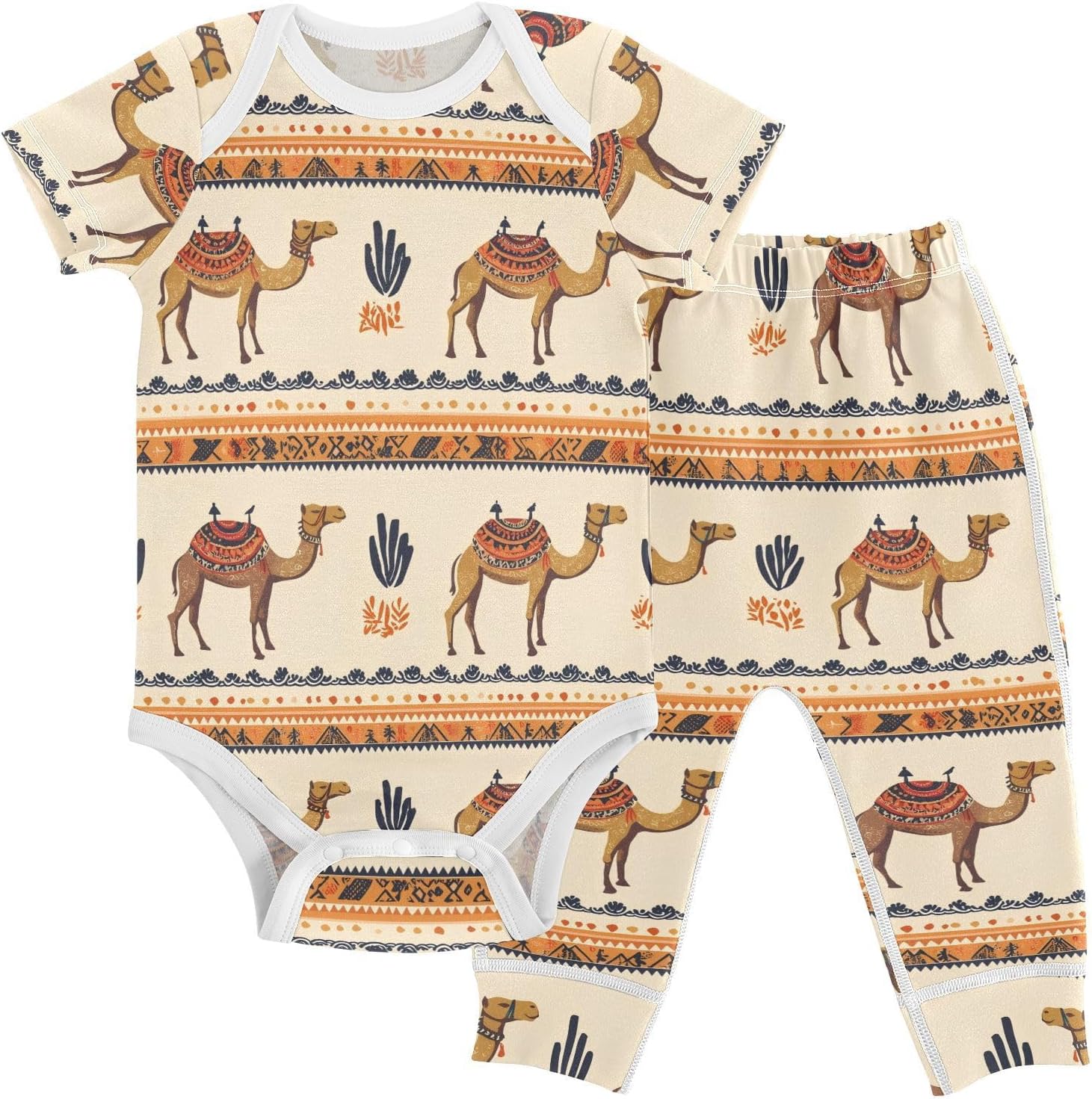 vvfelixl Baby Clothes Ethnic Camels Baby Bodysuits Set Unisex Short Sleeve Babys Pants Sets 0-3M