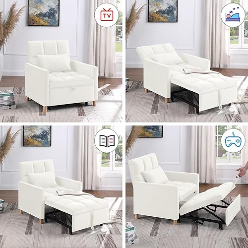 Miniatura 4 de Silla convertible individual 3 en 1, sofá cama con almohada, silla multifuncional con respaldo ajustable, cama extraíble con tela de peluche para