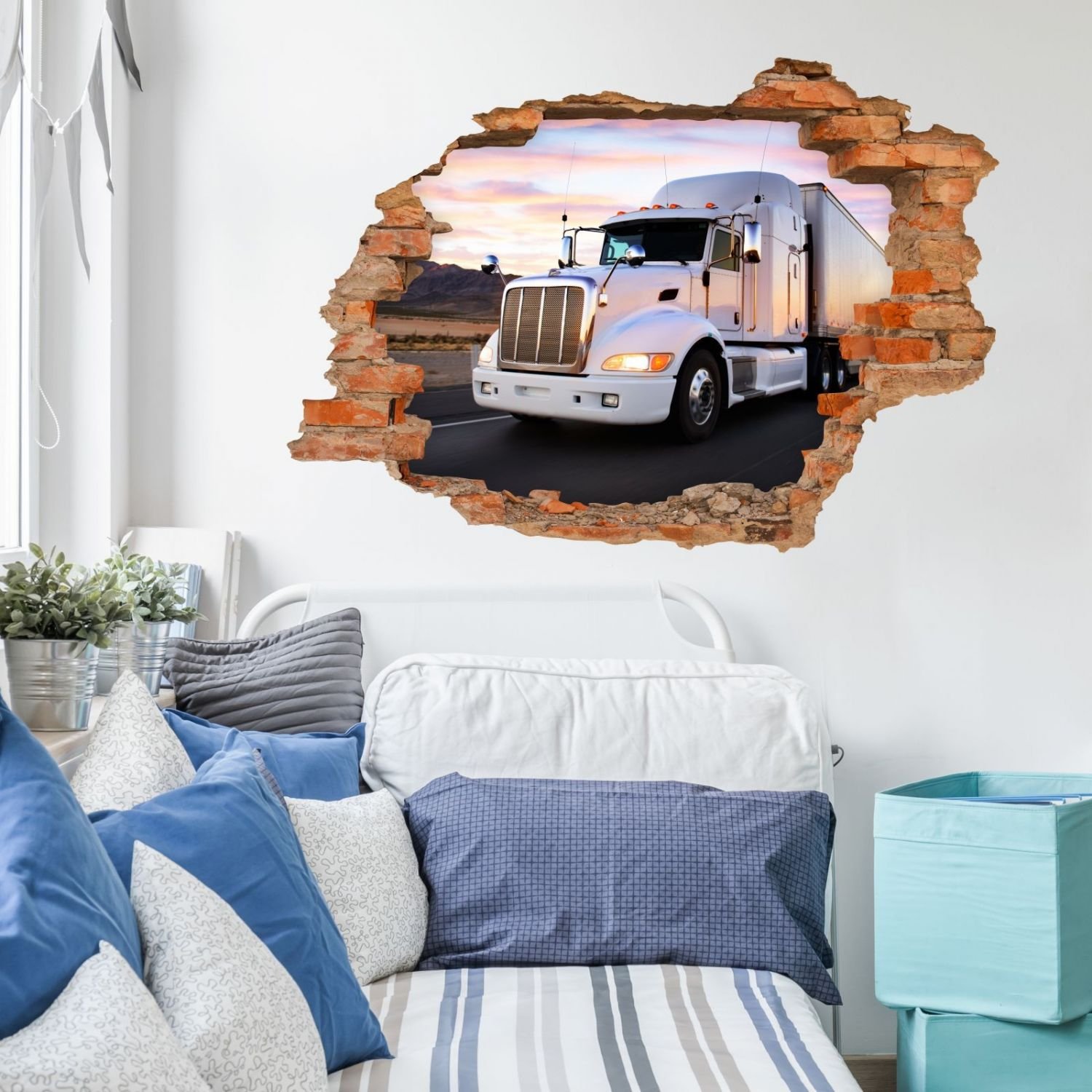 nikima 057 - Adesivo da parete per cameretta dei bambini, camion e camion
