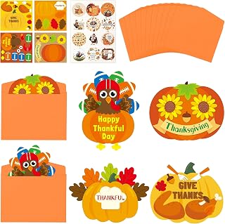 CY2SIDE 24PCS Fall Pumpkin Cards DIY Thanksgiving Crafts Kit for Kids Pumpkin Turkey DIY Thankful Greeting Cards with Envelop and Stickers for Fall Thanksgiving Crafts Kit for Home Autumn Activities