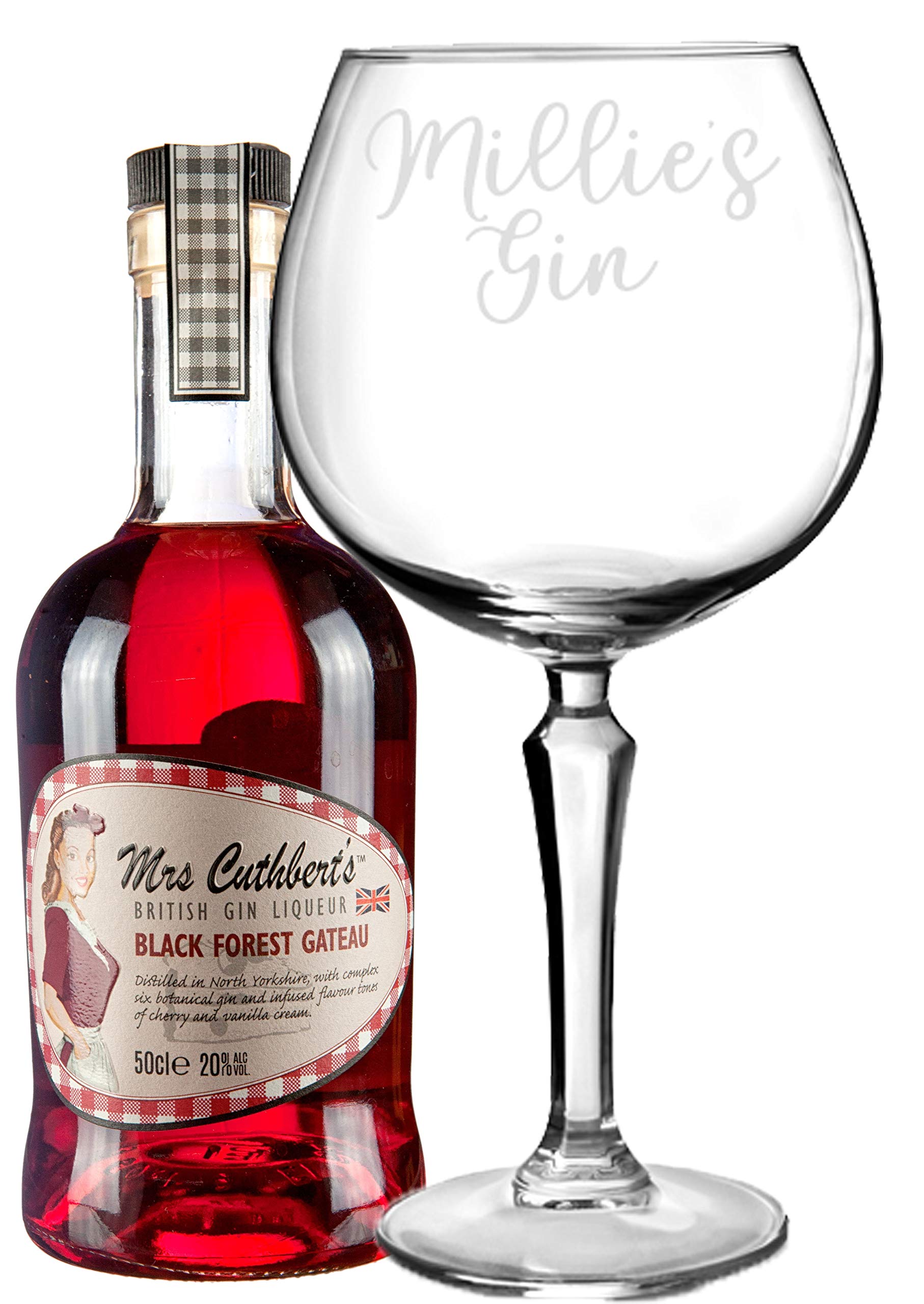 Mrs Cuthbert's Black Forest Gateau British Gin Liqueur with 'Personalised Gin' Balloon Glass - 500ml