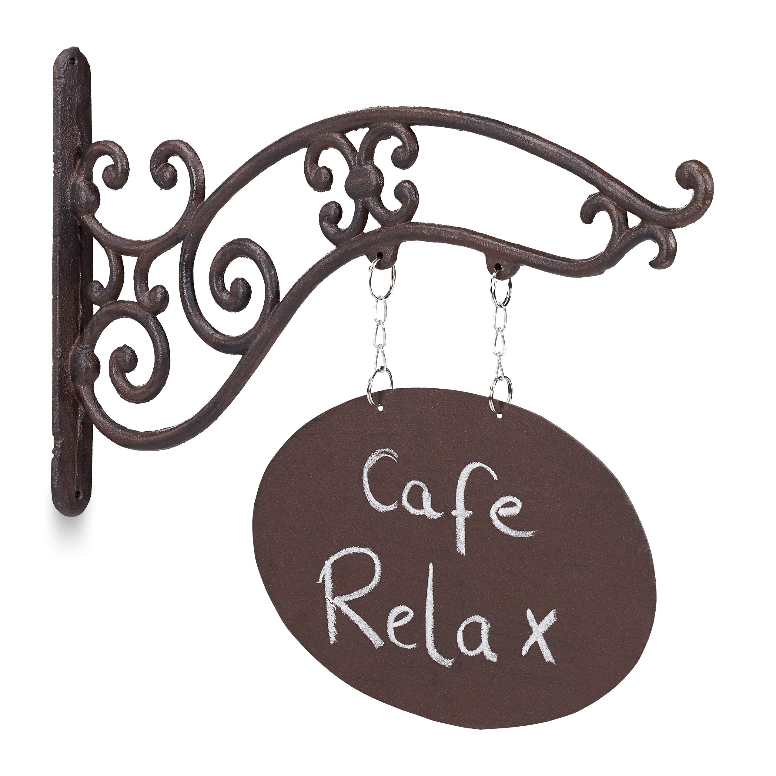 Relaxdays 2 Letreros Puerta para Escribir, Tiendas y Bares, Estilo Vintage, Hierro Fundido, 32 x 43 x 3 cm, Marrón