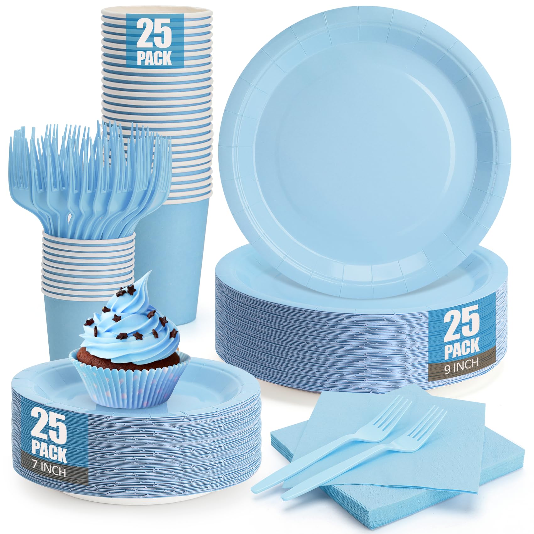 Amazon.com: CENLBJ Light Blue Paper Plates and Napkins Party