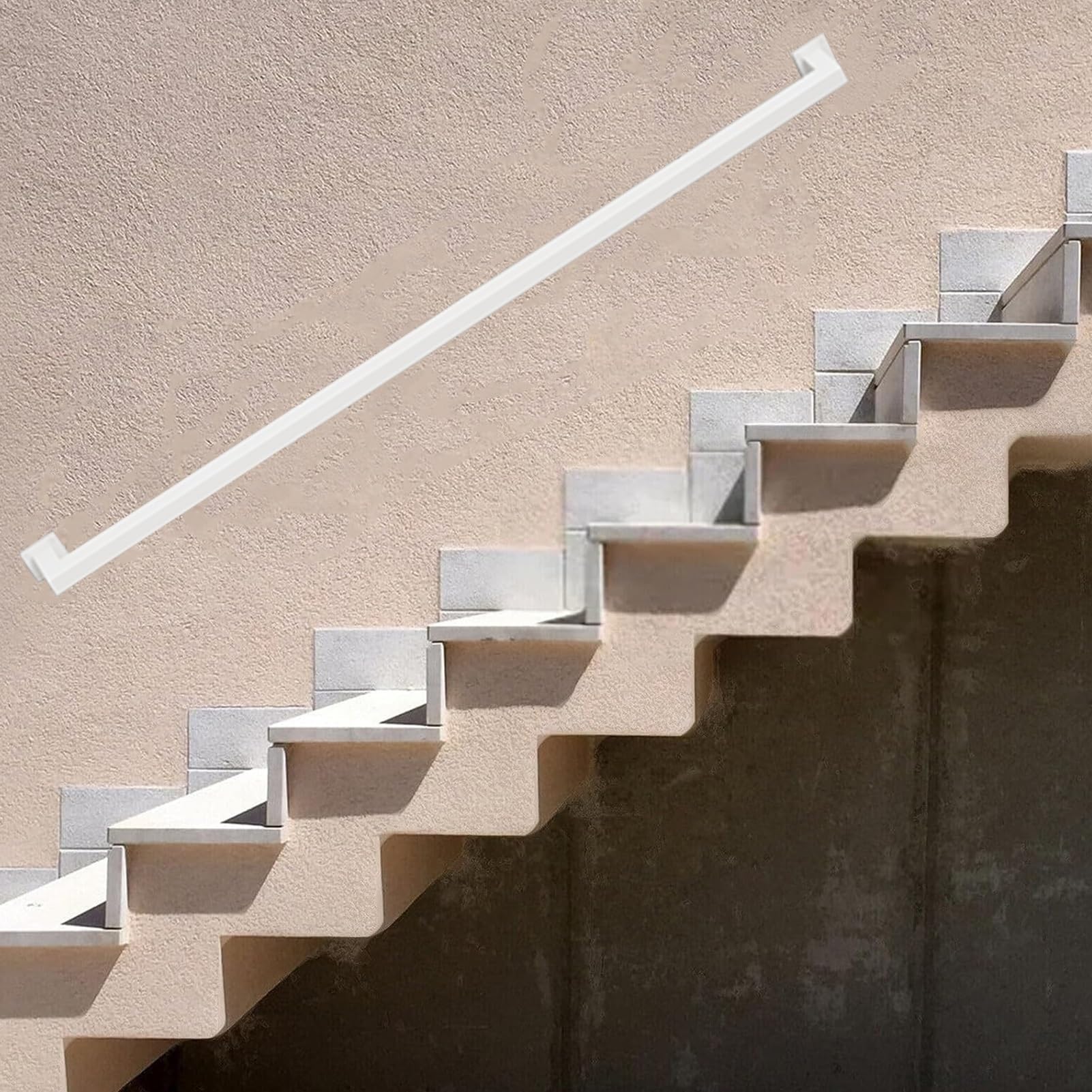 Attrex White Stair Handrail Wall Mounted Banister Safety Hand Railing Non-Slip Steel Pipe Balustrade Indoor Outdoor Industrial Pipe Towel Rail Wrought Iron Wall Support Rod(,18Ft/540Cm)