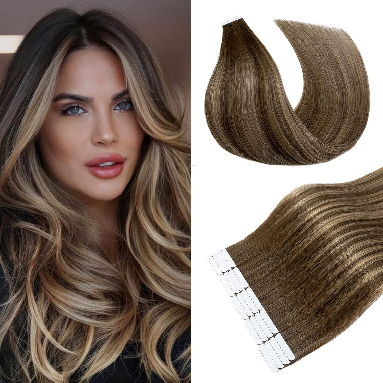 Snoilite Tape in Human Hair Extensions 18 Inch Balayage