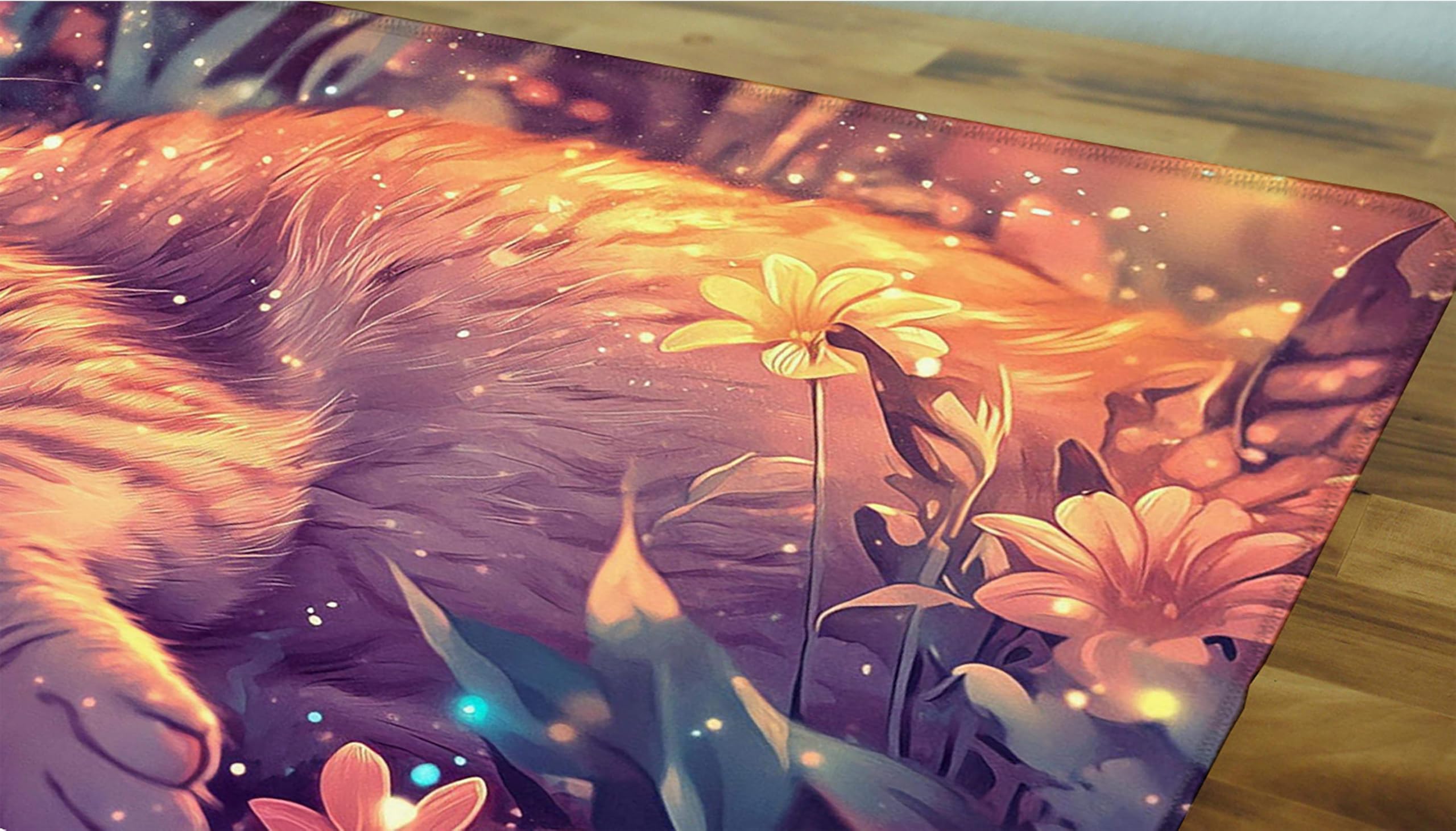 Żółta podkładka pod mysz XXL, podkładka na biurko, 1200 x 600 cm, szyte krawędzie, podkładka pod mysz, gumowa podstawa, kot, podkładka pod mysz, stabilna przyczepność na gładkich