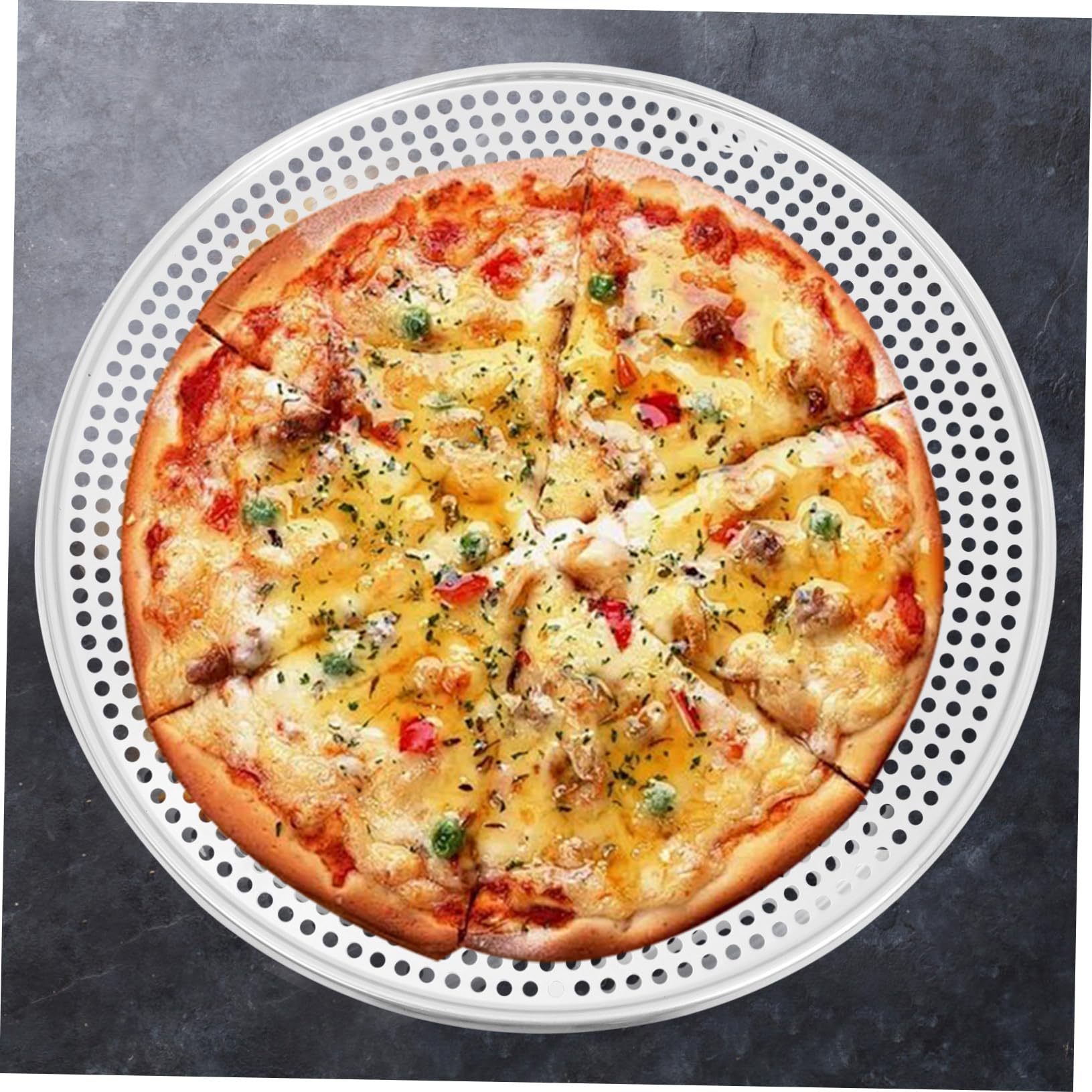 Teglia per Pizza in Alluminio Forata 16 Pollici, Rotonda, Superficie Antiaderente, Facile da Pulire, per Forno e Pizzerie
