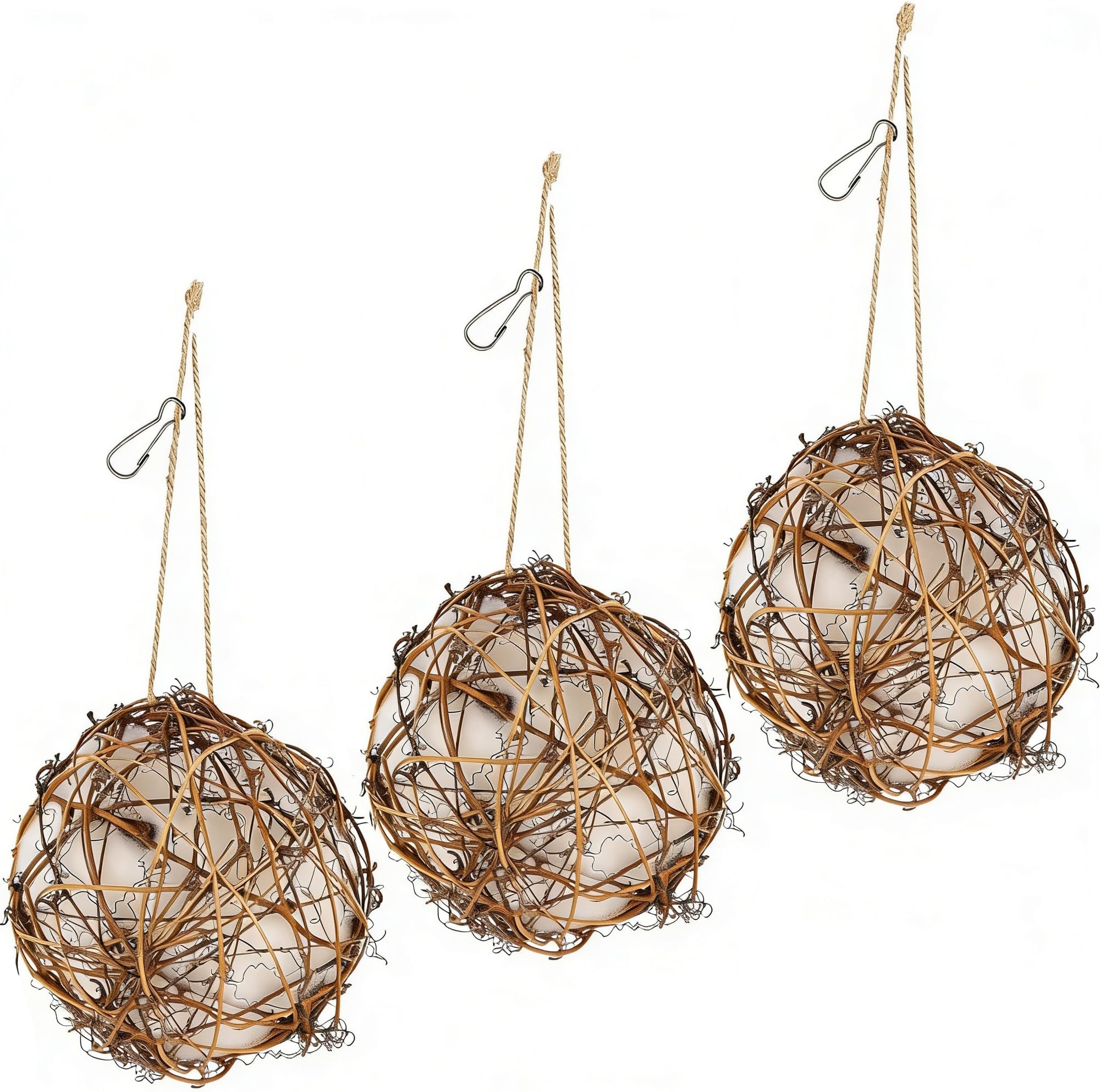 winemana Bird Nesting Material Holder for Hummingbirds, 3 Pack Natural Nesting Balls with Cotton Fibers for Wild Birds Outdoor Hummingbird House Gift for Bird Lovers Refillable