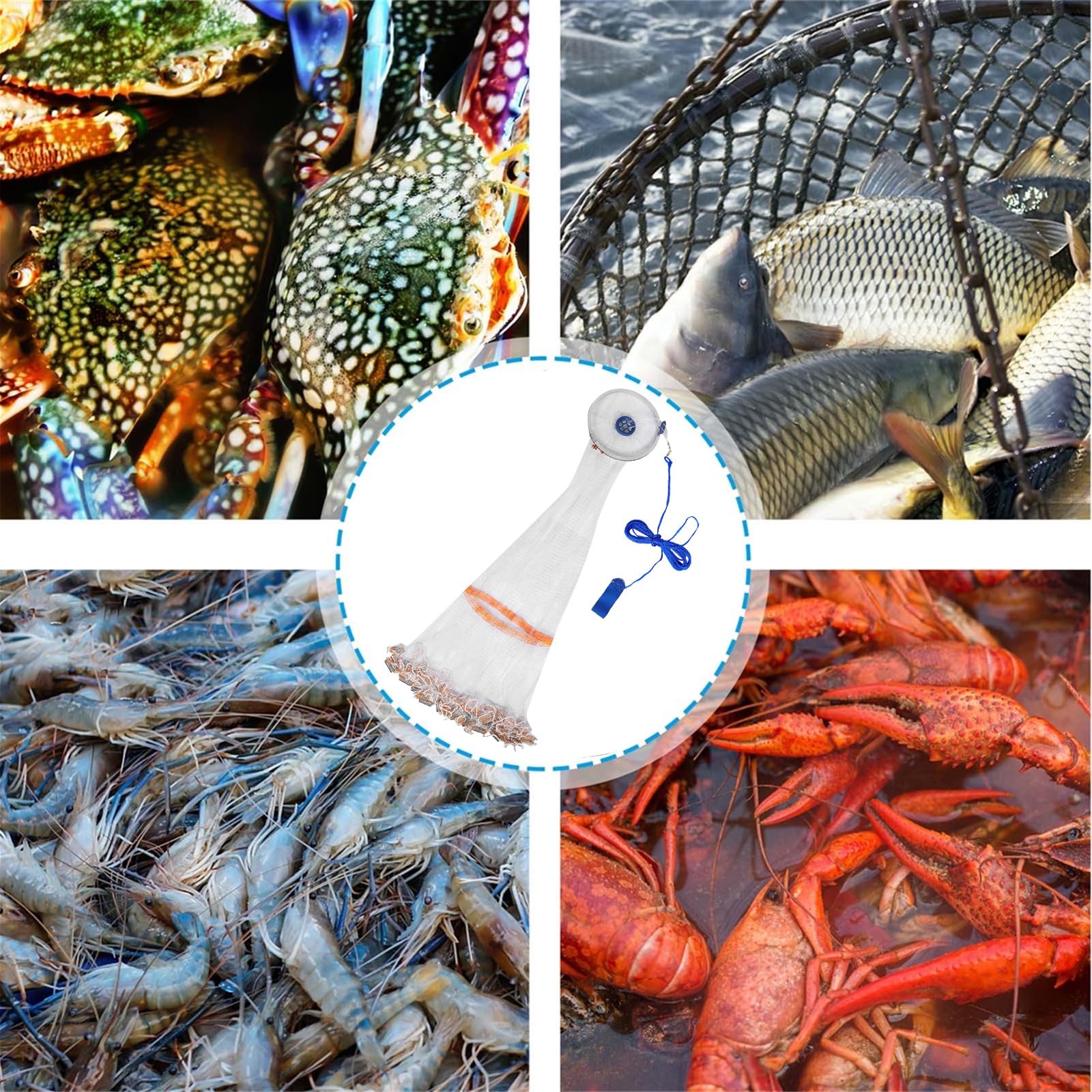 Toyvian Retino da Lancio Piccolo in Lega di Alluminio con Pesi in Acciaio Retino da Pesca per Esche in Acqua Naturale e Salata Trappola per Gamberetti a Mano con Rete Monofilamento Alta