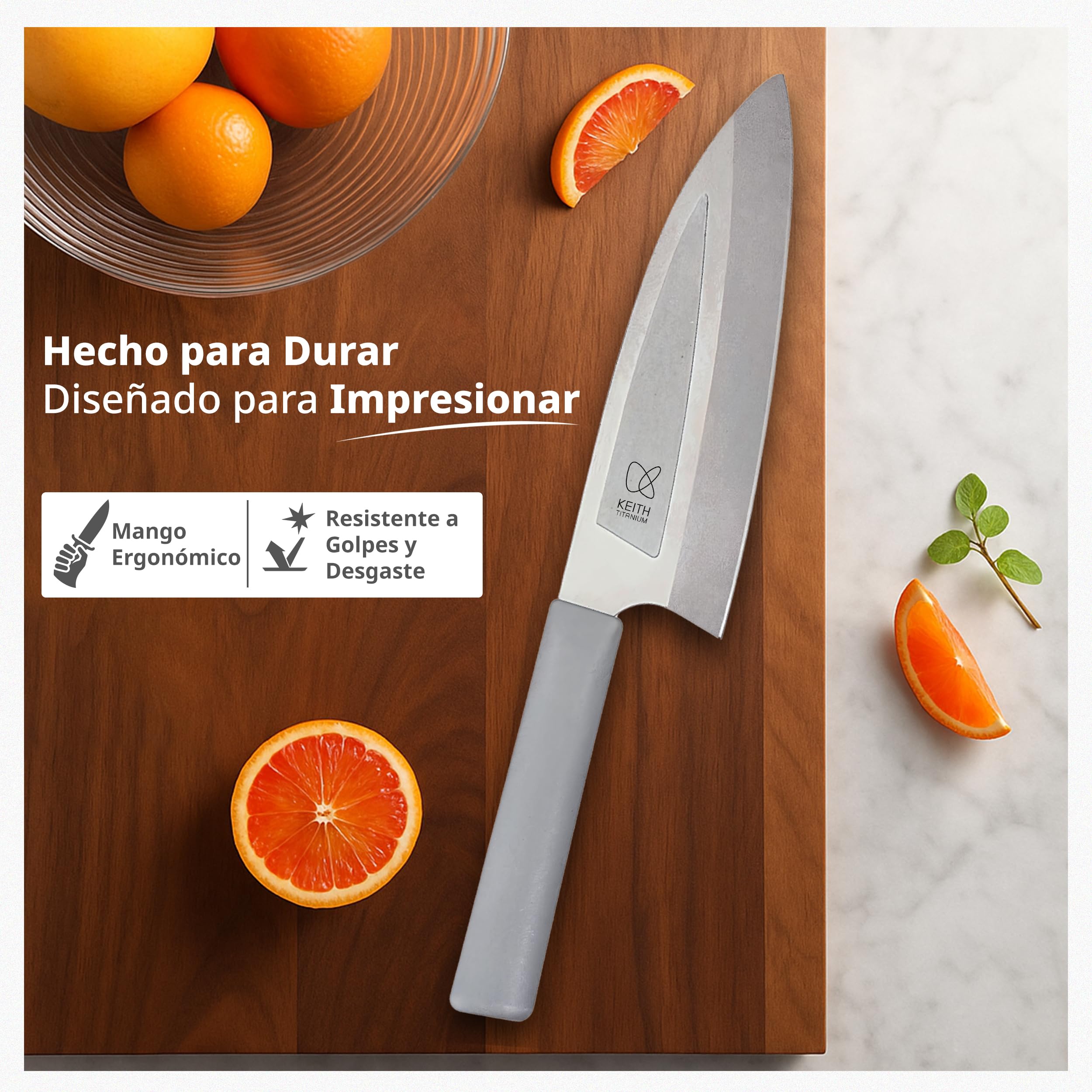 Keith Cuchillo de Cocina de Titanio con Funda, Ti8742 – Cuchillo Multiusos Portátil para Cortes Precisos de Verduras, Frutas y Carne, Resistente, Ideal para Cocina, Senderismo y Camping (28,2x5,1 cm)