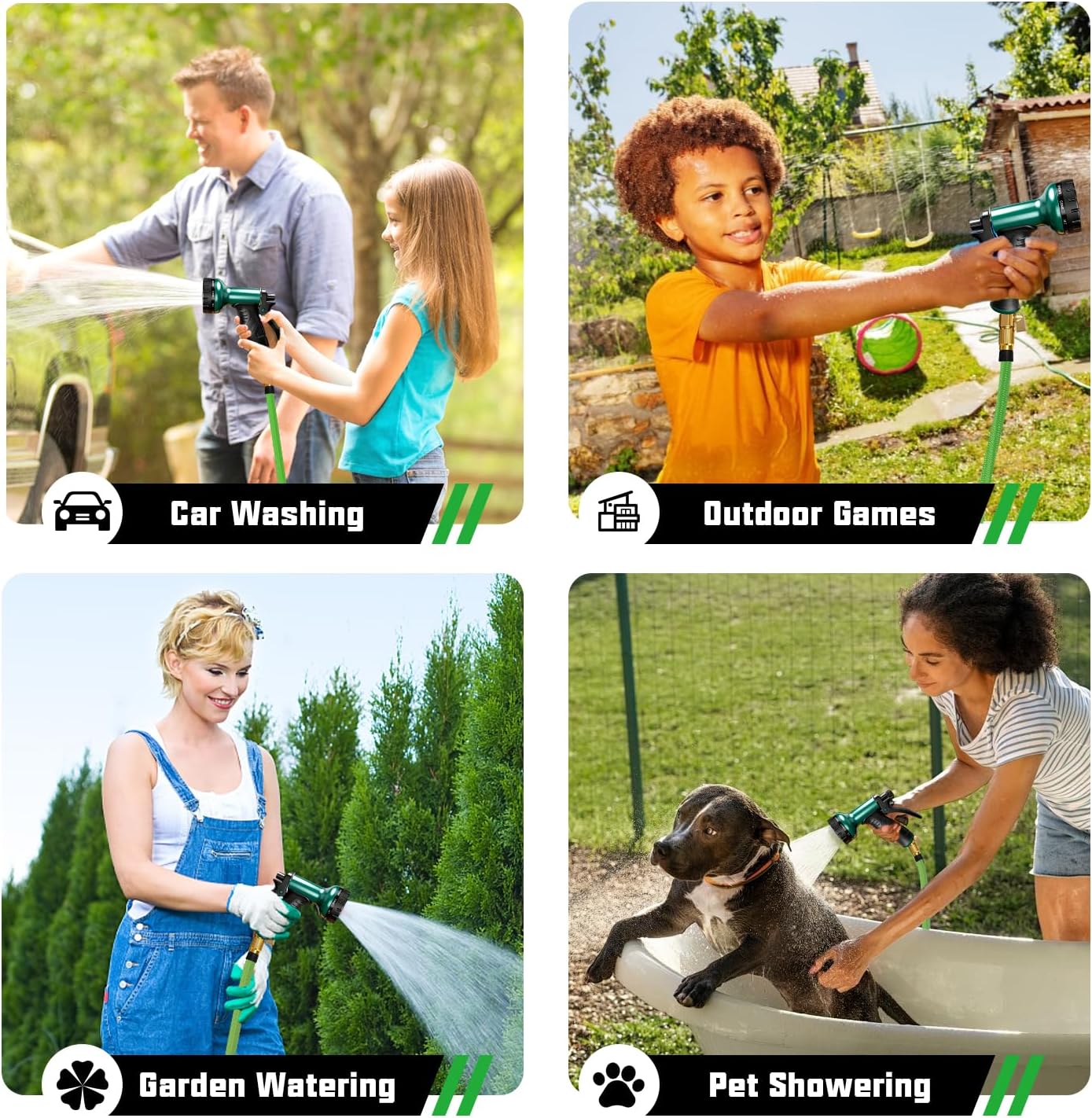 100FT Premium Garden Hose Ultra Lightweight Non Expanding Design 100 FT Watering Hose with 10 Function Nozzle, Kink & Tangle-Free, Leakproof & Pressure Resistant for Yard/Lawn/Camping (Green)