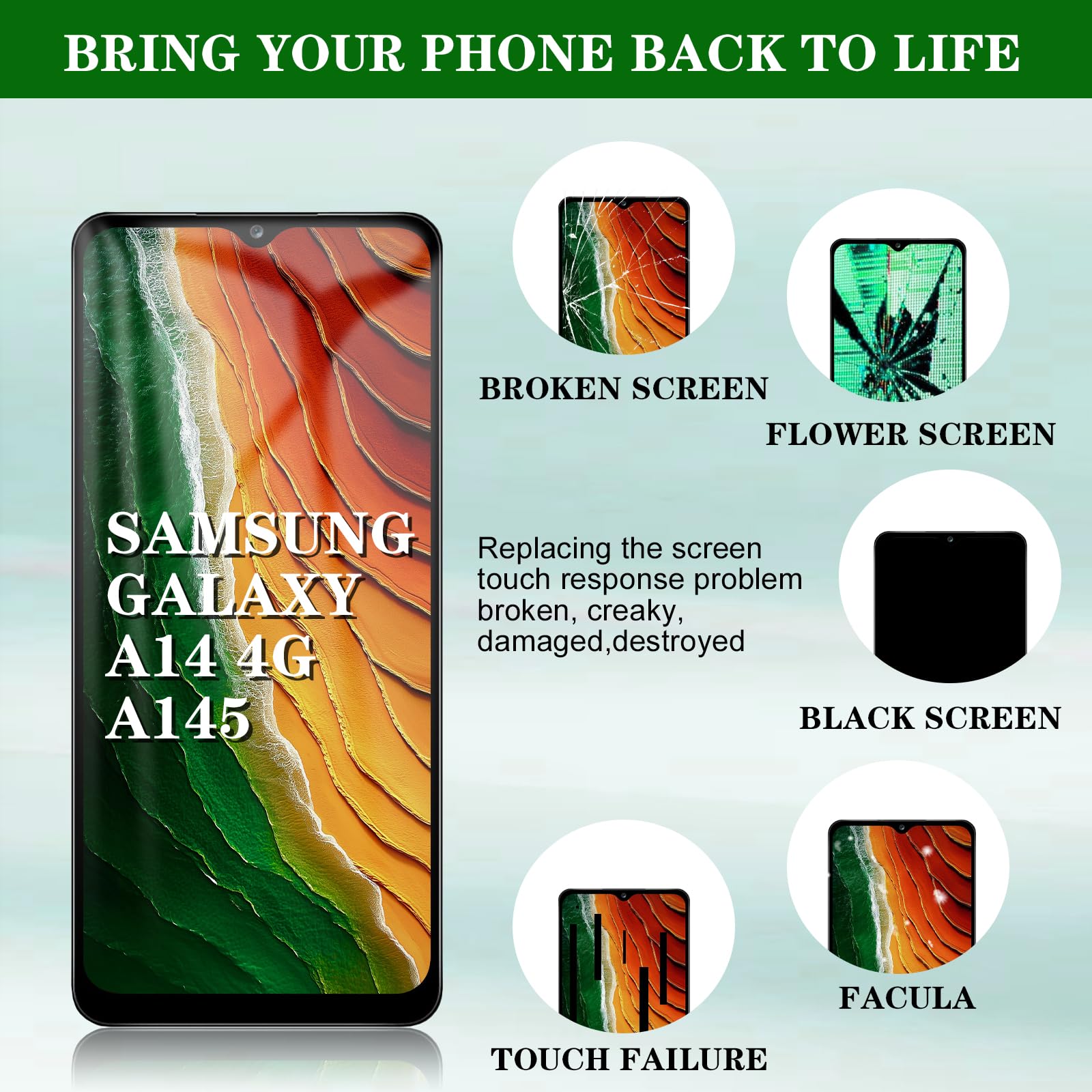 DTD 6.6'' Nero+Telaio Schermo LCD per Samsung Galaxy A14 4G SM-A145P SM-A145R ​LCD Display Touch Screen Digitizer Schermo Completo LCD Touch Assemblaggio