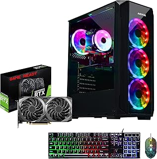 Gaming PC Desktop Tower PC AQVIN - GeForce RTX 3060 12GB GDDR6 Graphics,Quad Core i7 8th Gen Processor, 32GB DDR4 RAM 1TB SSD, RGB Fans, WiFi Ready, Keyboard & Mouse, Windows 11 Pro