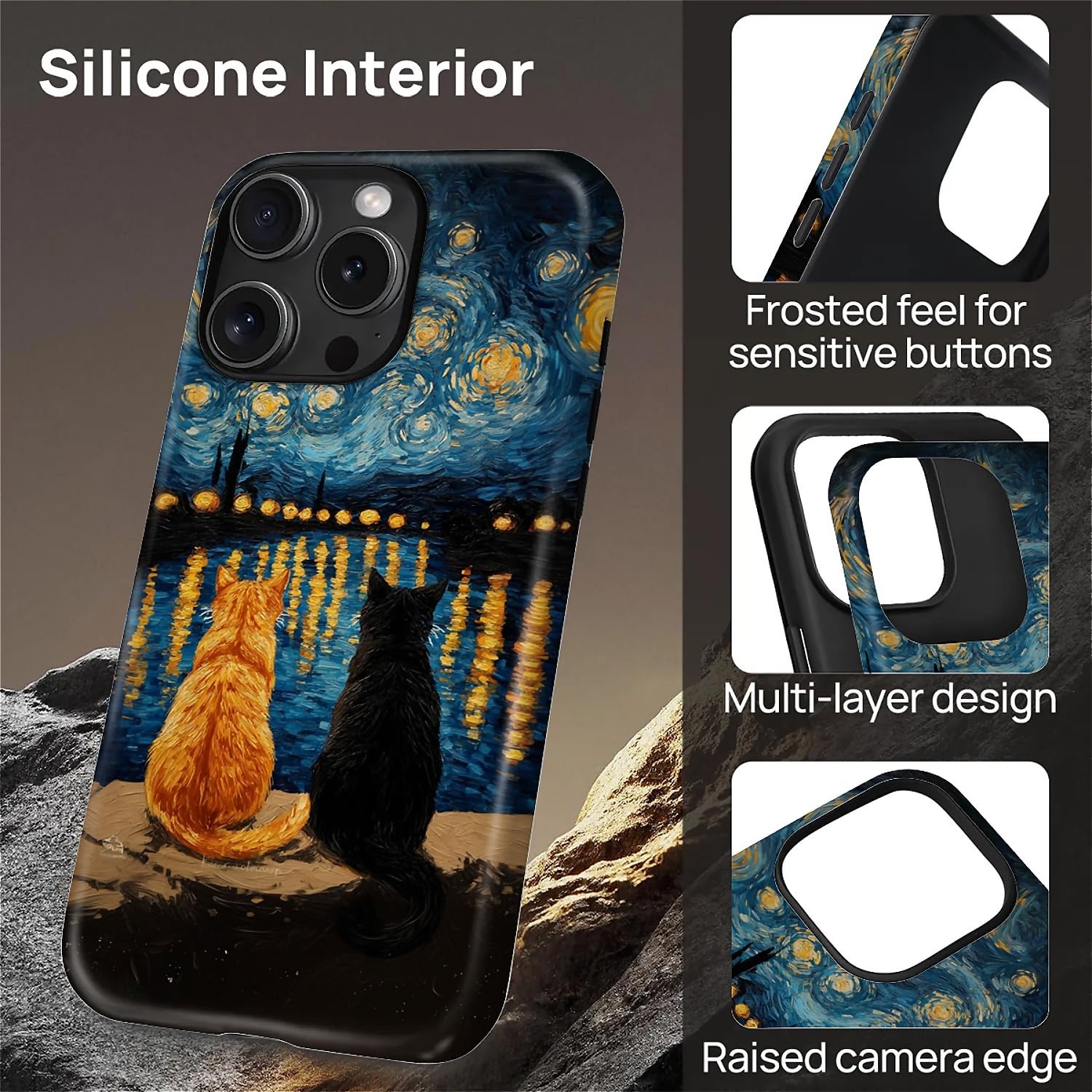 CARLOCA Custodia protettiva lucida per iPhone 16 Pro, compatibile con Magsafe, custodia protettiva lucida per ragazza e ragazzo, antiurto, carica magnetica, motivo pittura a olio, arancione e nero