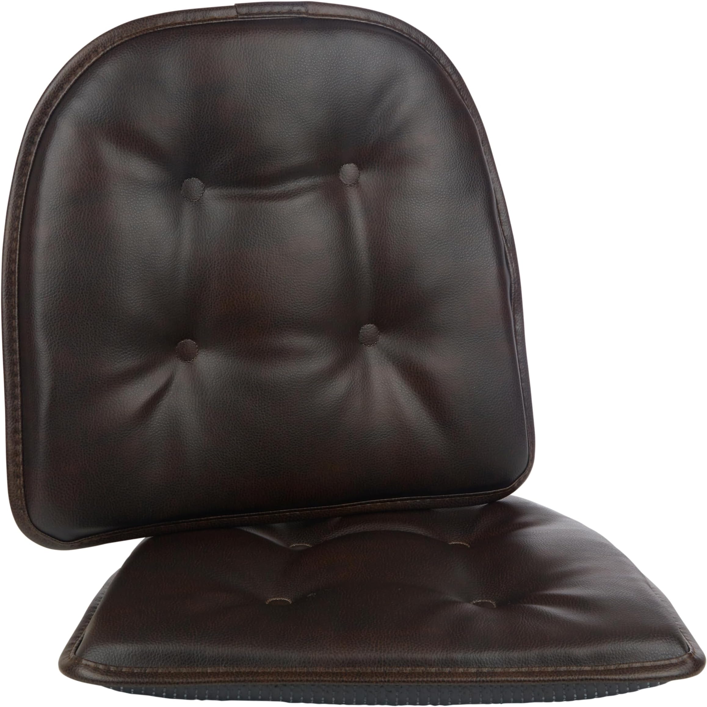 Klear Vu Omega Non-Slip Chair Cushions, Assembled in USA, U-Shaped Skid-Proof Seat Pads for Dining Room, Kitchen, Office, 15"x16", 2 Pack, Leather Dark Brown