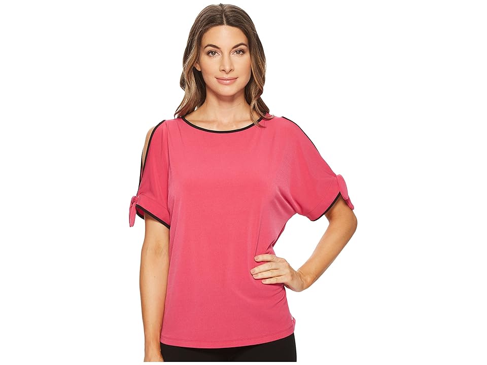 

Ivanka Trump Matte Jersey Cold Shoulder with Piping Blouse (Magenta/Black) Women's Blouse