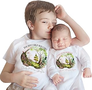 Sibling Matching Unisex Adventure Forest Outfits Big Little Sister Brother New Sibling Baby grow Gift Vest Romper T-shirt Shirts (4yrs, Big Sister - T-shirt, White)