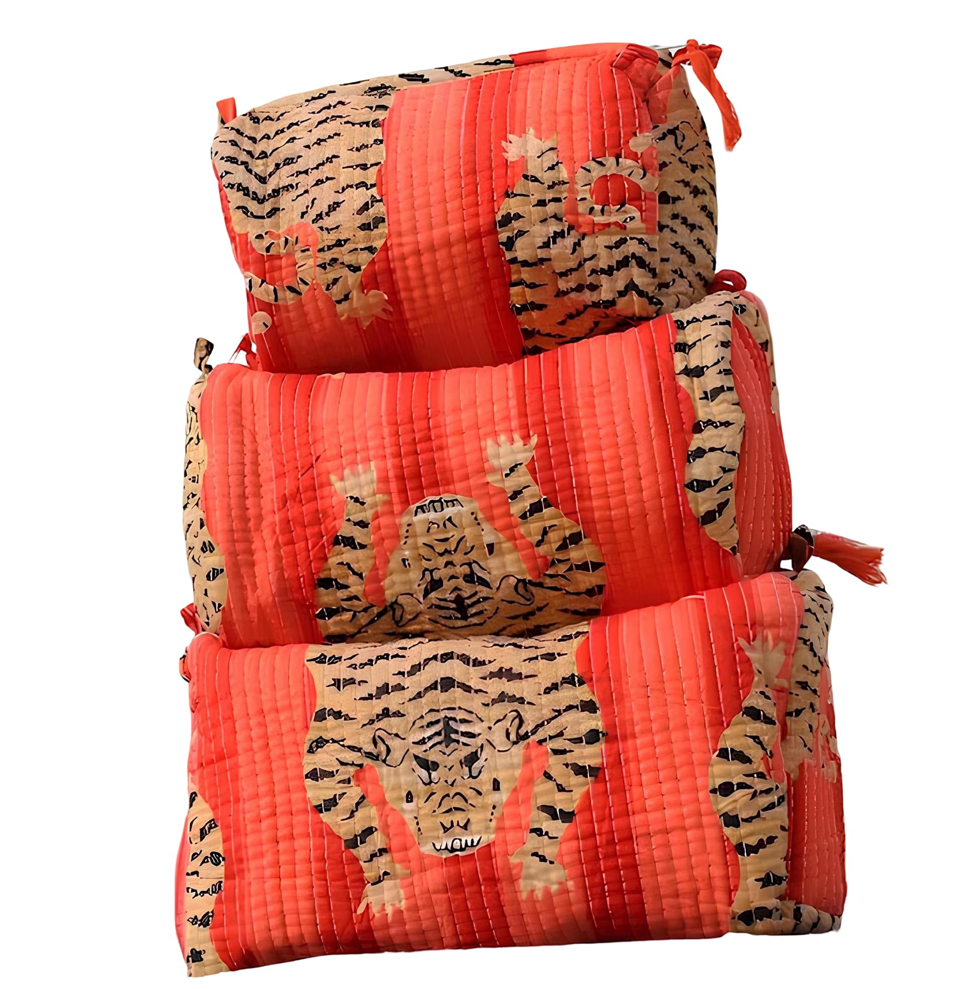 INDACORIFY Beautiful Printed Toiletry Bag Set 3 Pcs Quilted Makeup Bag Cosmetic Bag Block Print Handmade Waterproof Travel Accessory Bag