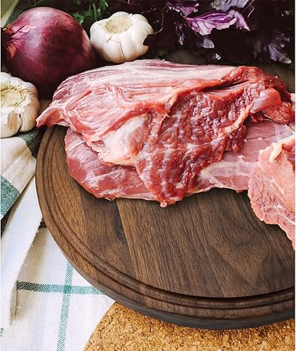 Miniatura 6 de Tabla de cortar redonda de madera de nogal de 12 pulgadas para cocina, tabla de cortar de madera con ranuras de jugo