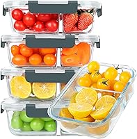 Vista 1 de KOMUEE 30 oz 5 Pack Glass Meal Prep Containers 2 Compartments, Glass Food Storage Containers with Lids, Airtight Lunch Box, Microwave, Oven and