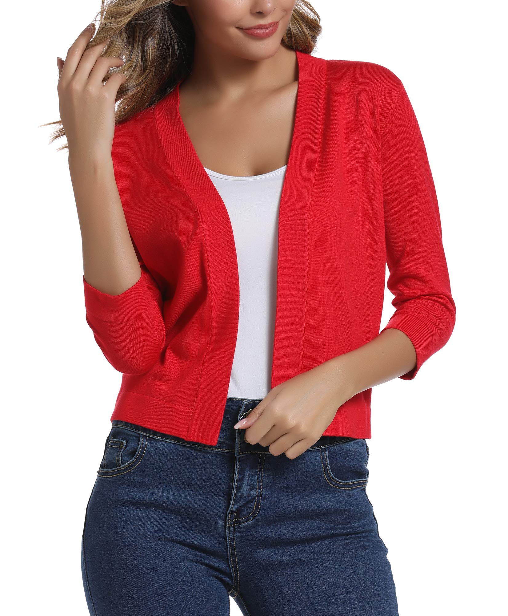 Urban CoCo Women's 3/4 Sleeve Cropped Cardigan Sweater Elegant Shrugs for Women