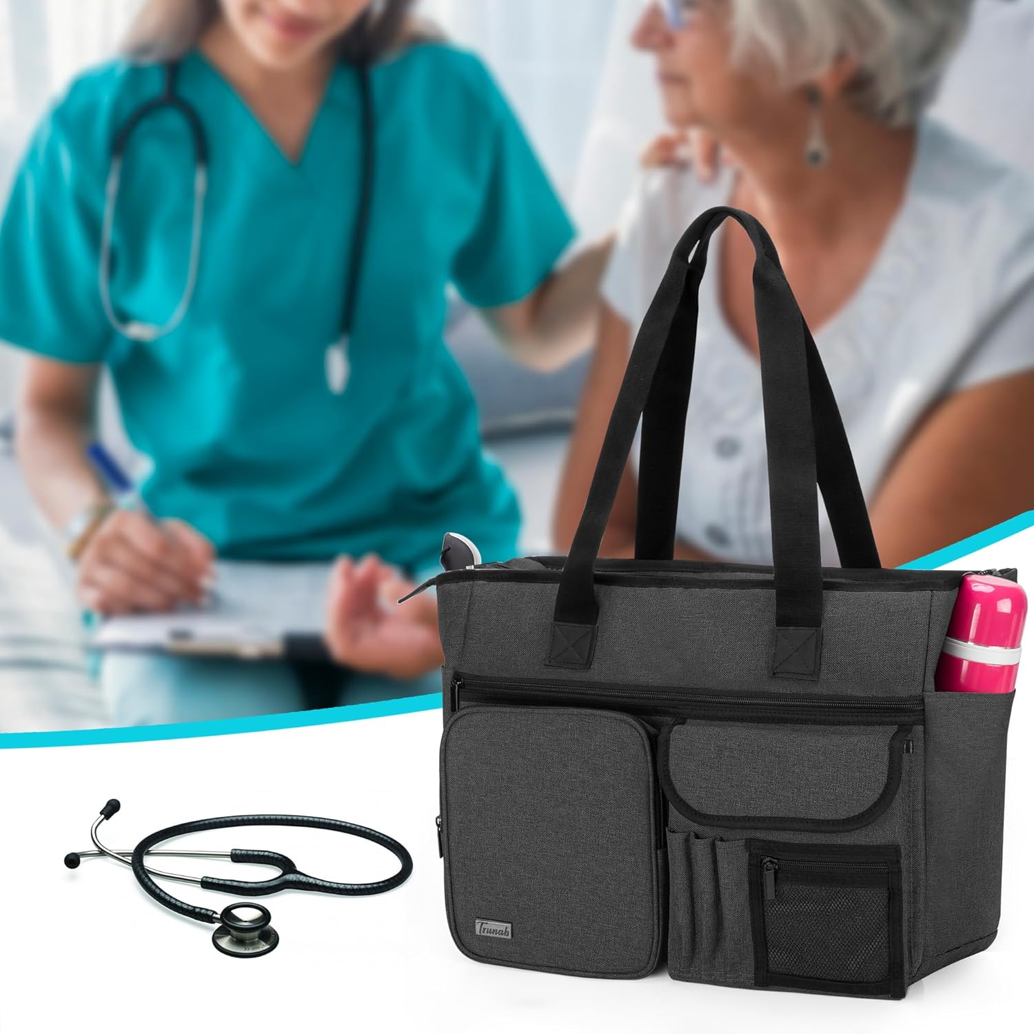 Trunab Nurse Tote Bag for Work with Padded 15.6” Laptop Sleeve, Nurse Bag for Hospice Visit, Home Health Care - Image 7