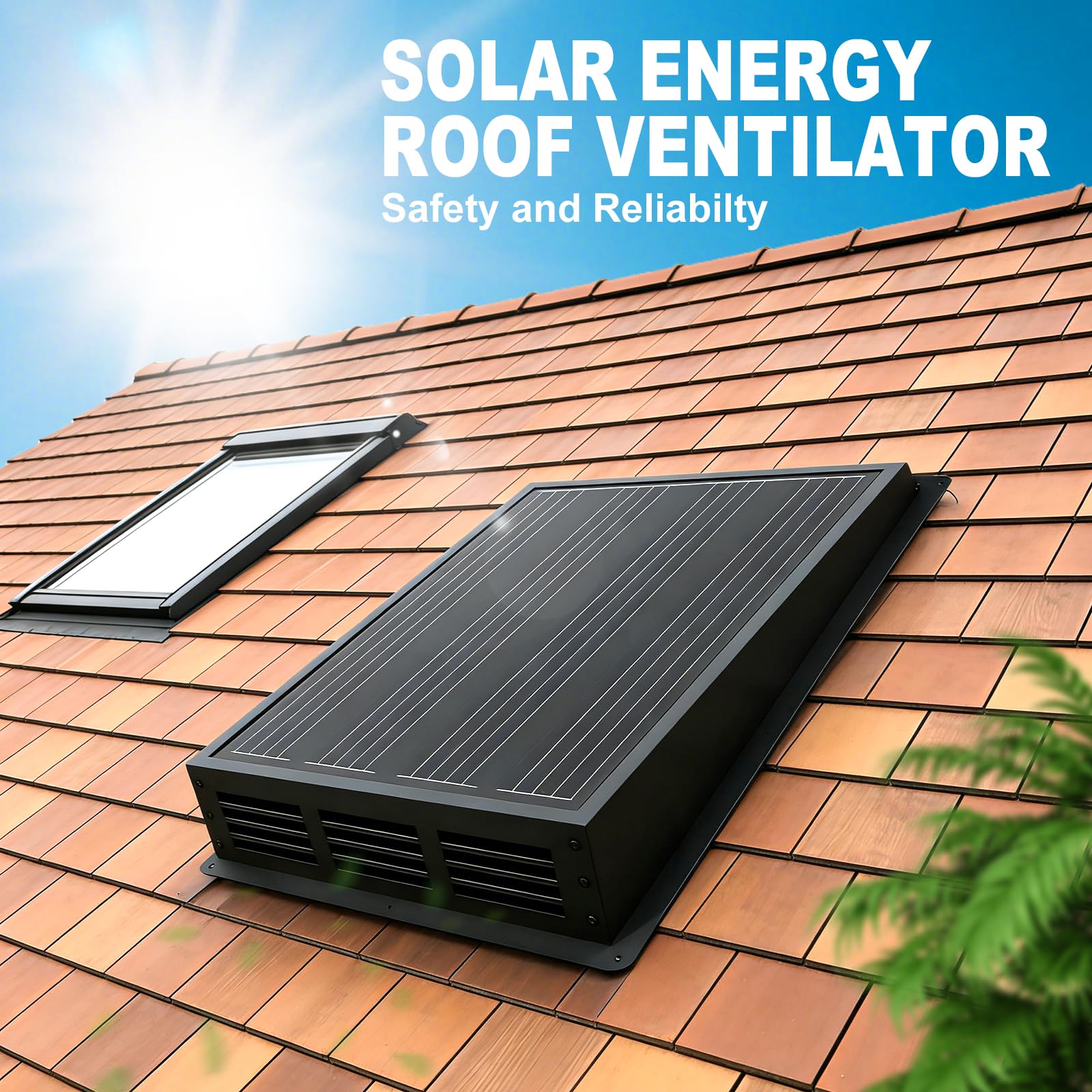 Solar Dachventilator 2500RPM High-Speed Abluftventilator mit 12V Monokristallines Solarpanel, IP67 Wasserdicht, 33.0x33.0x8.9 cm für Dachboden, Garage, Wohnmobil, Schuppen - Einfache Installation