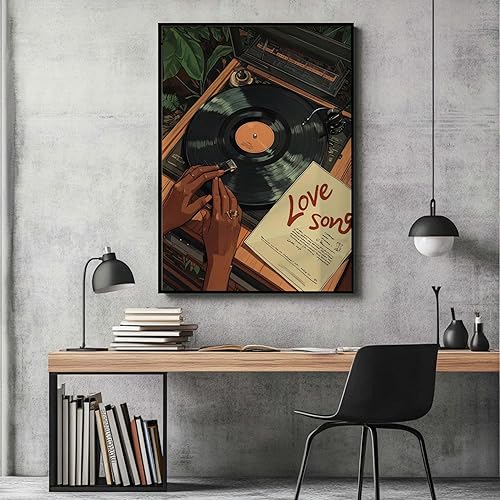 Miniatura 7 de Arte de pared de disco de vinilo de música, póster moderno de mujer negra, impresión en lienzo vintage de canción de amor, lienzo de música de