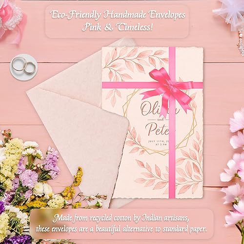 Vista 5 de Wanderings Sobre grueso hecho a mano con borde de cubierta rosa, 4.25 x 6.25 pulgadas, paquete de 25 unidades, para anuncios, invitaciones de boda