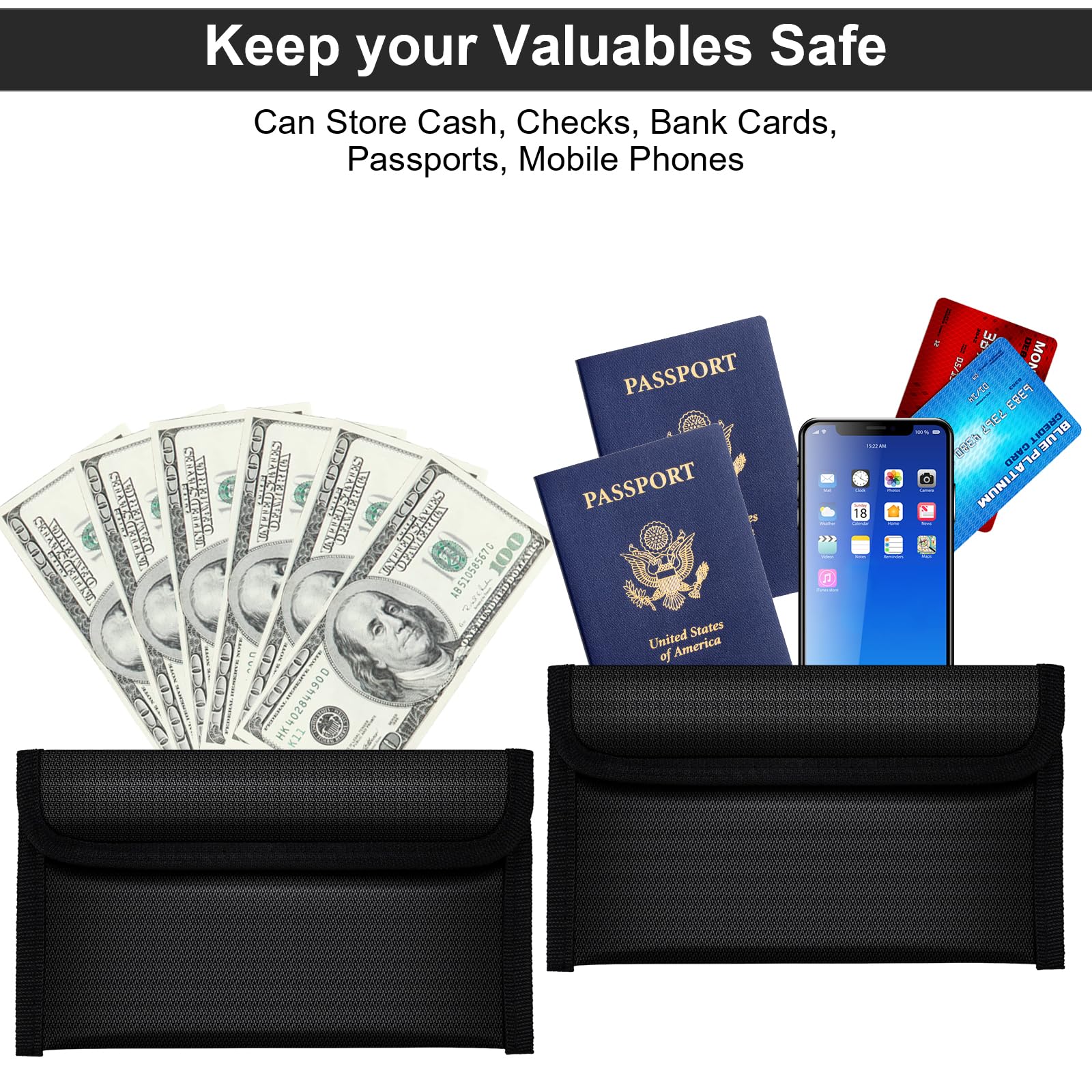 OFFCUP Fireproof Document Bag, 2pcs 8x4.6 Inches Money Fireproof Bag - Image 4