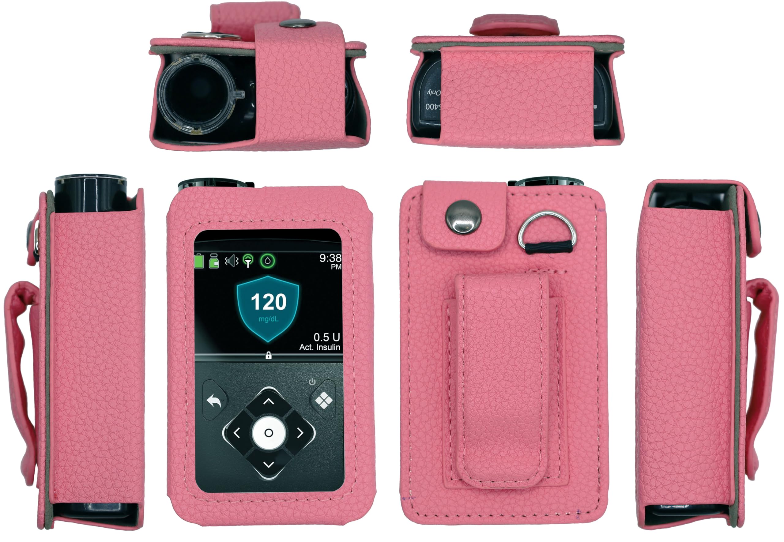Fitted Leather Case with Screen Protector for Medtronic Minimed Insulin Pump (Minimed 630G / 640G / 650G / 670G / 770G / 780G) (Pink)
