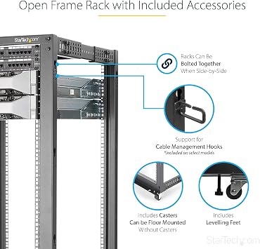 StarTech 42U 4-Post Open Frame Rack, 19in, 22-40in, 600kg/1323lb