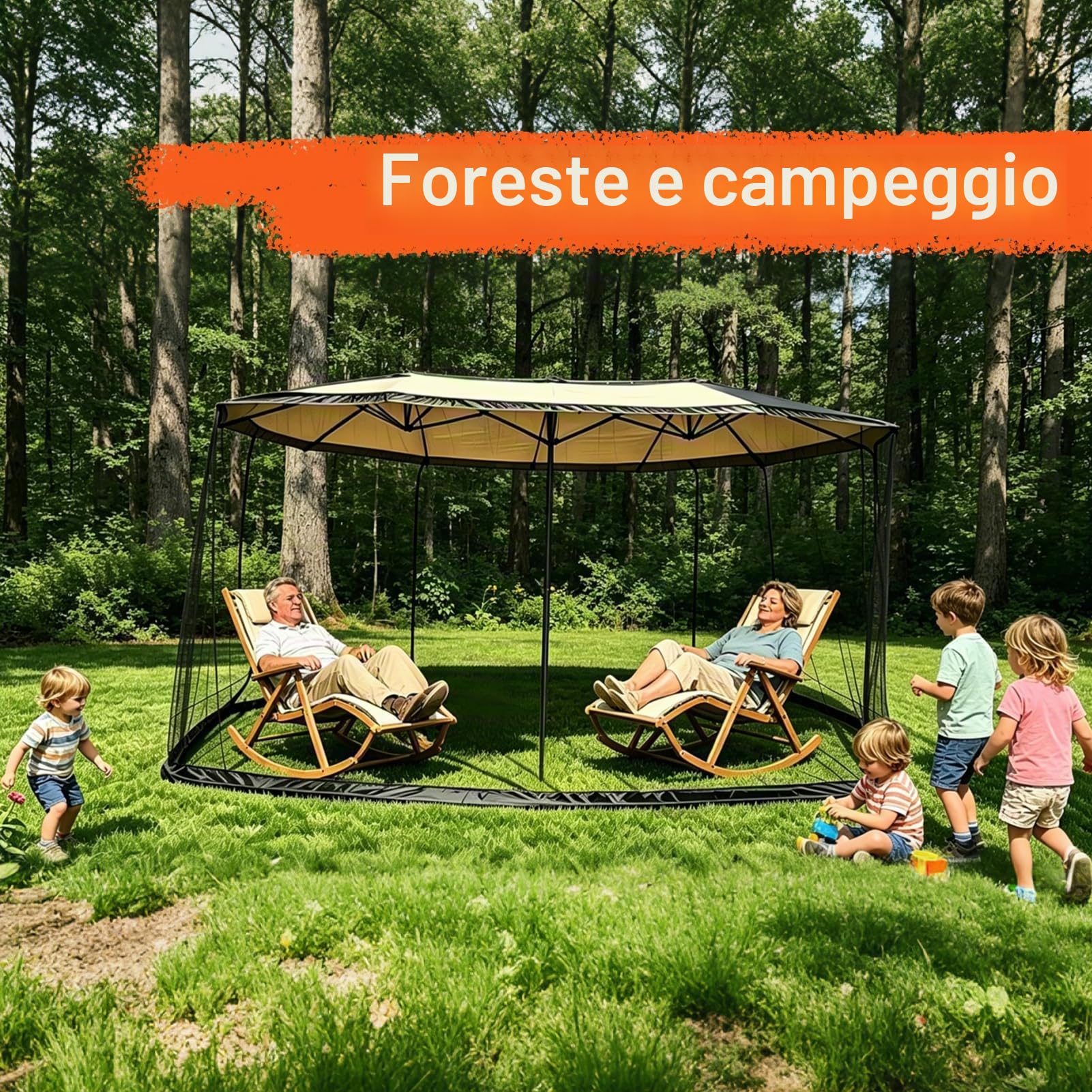 Zanzariera gazebo, 3 x 3 m, zanzariera a rete per esterni, giardino, patio, campeggio (nero, 300 x 300 x 230 cm)