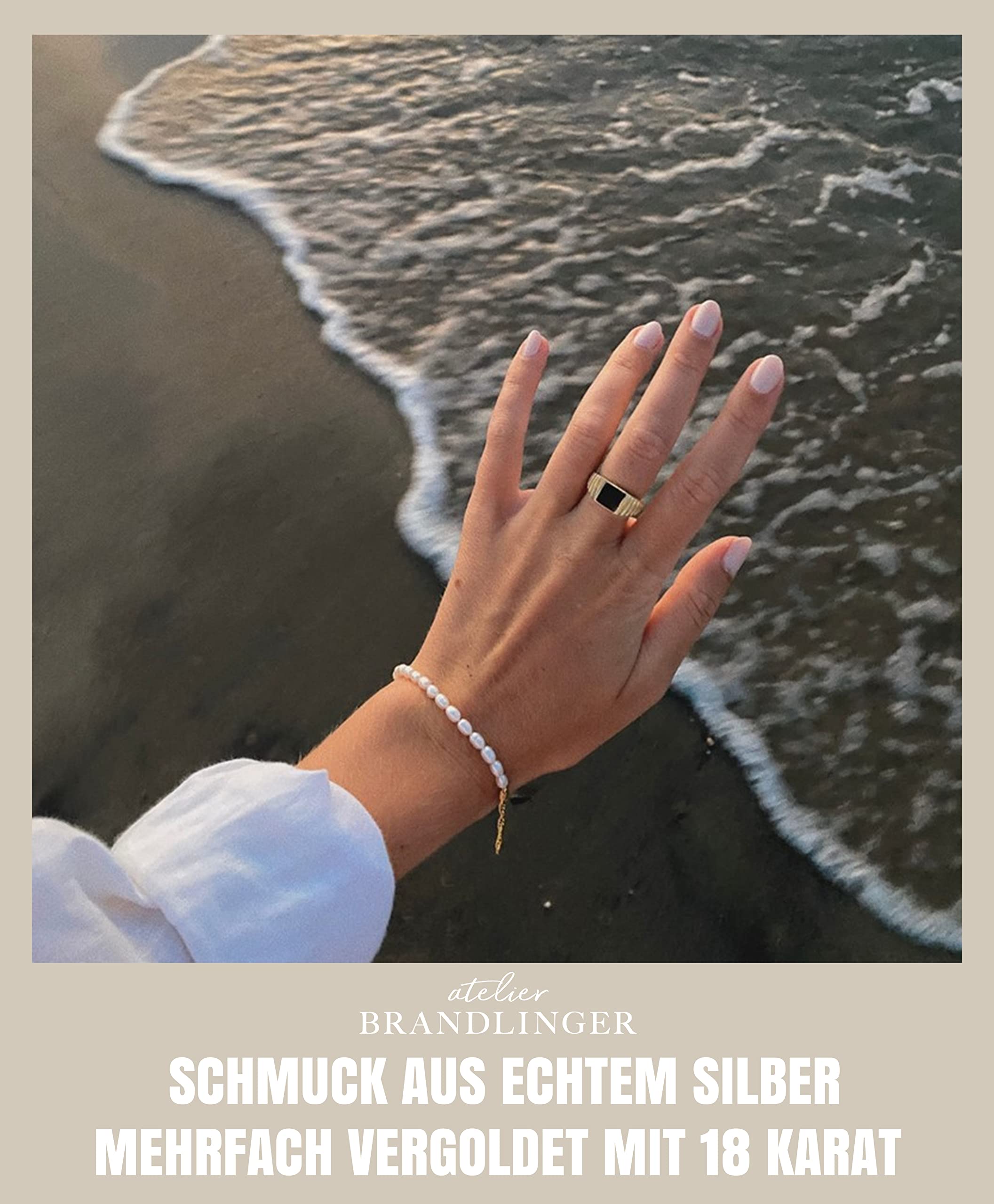 Brandlinger Perlenarmband Damen Silber 925. Armband Perlen vergoldet mit 18 Karat Gold, Schmuck für Frauen und Mädchen. Länge verstellbar 16-20cm.
