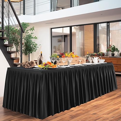 Miniatura 7 de Paquete de 6 manteles rectangulares negros para mesas de 6 pies, manteles ajustables de poliéster elásticos de 6 pies para bodas, cumpleaños,