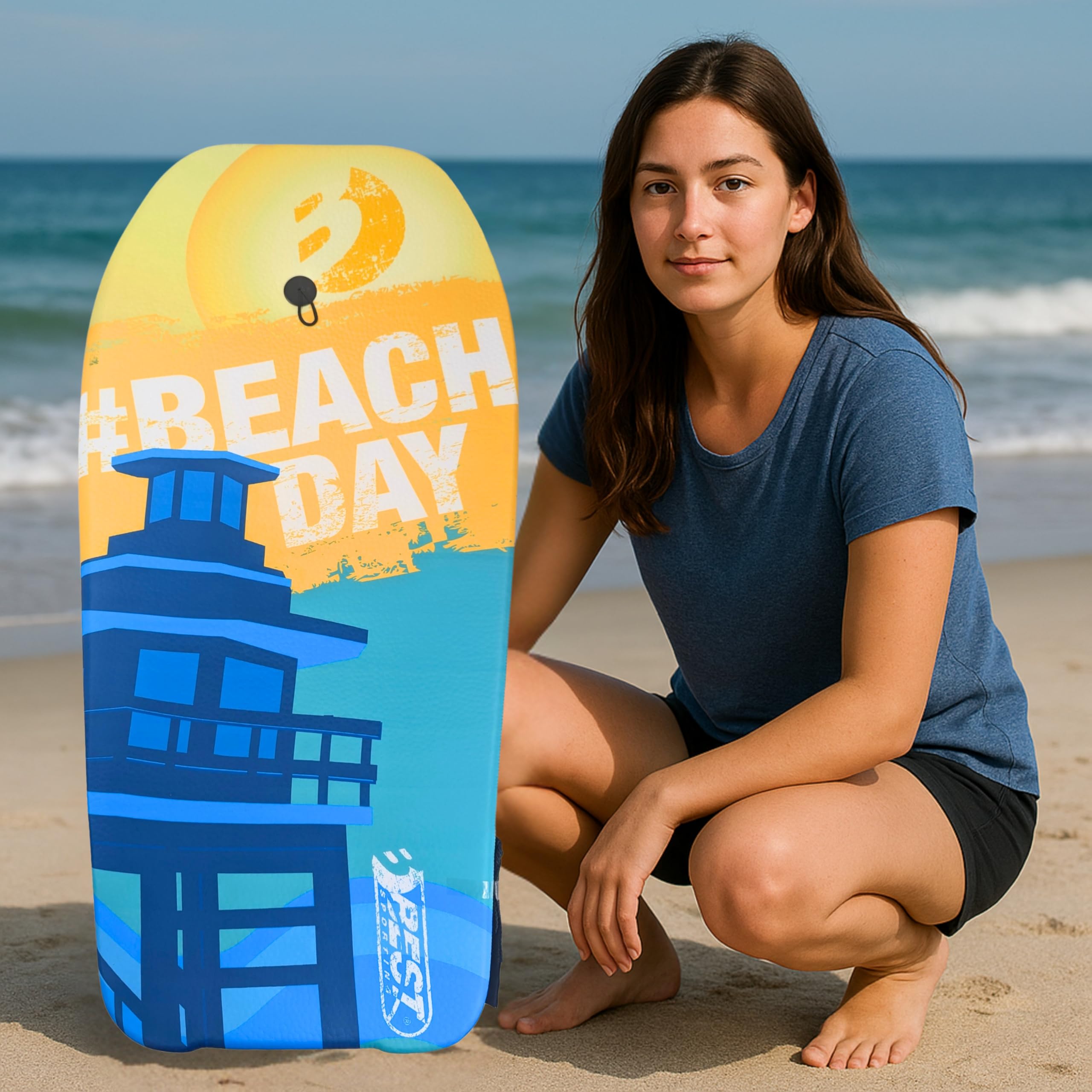 BEST SPORTING Tabla de bodyboard para niños, ligera, para playa, mar y piscina, 92 x 46 x 5 cm, varios diseños, incluye correa para un agarre seguro