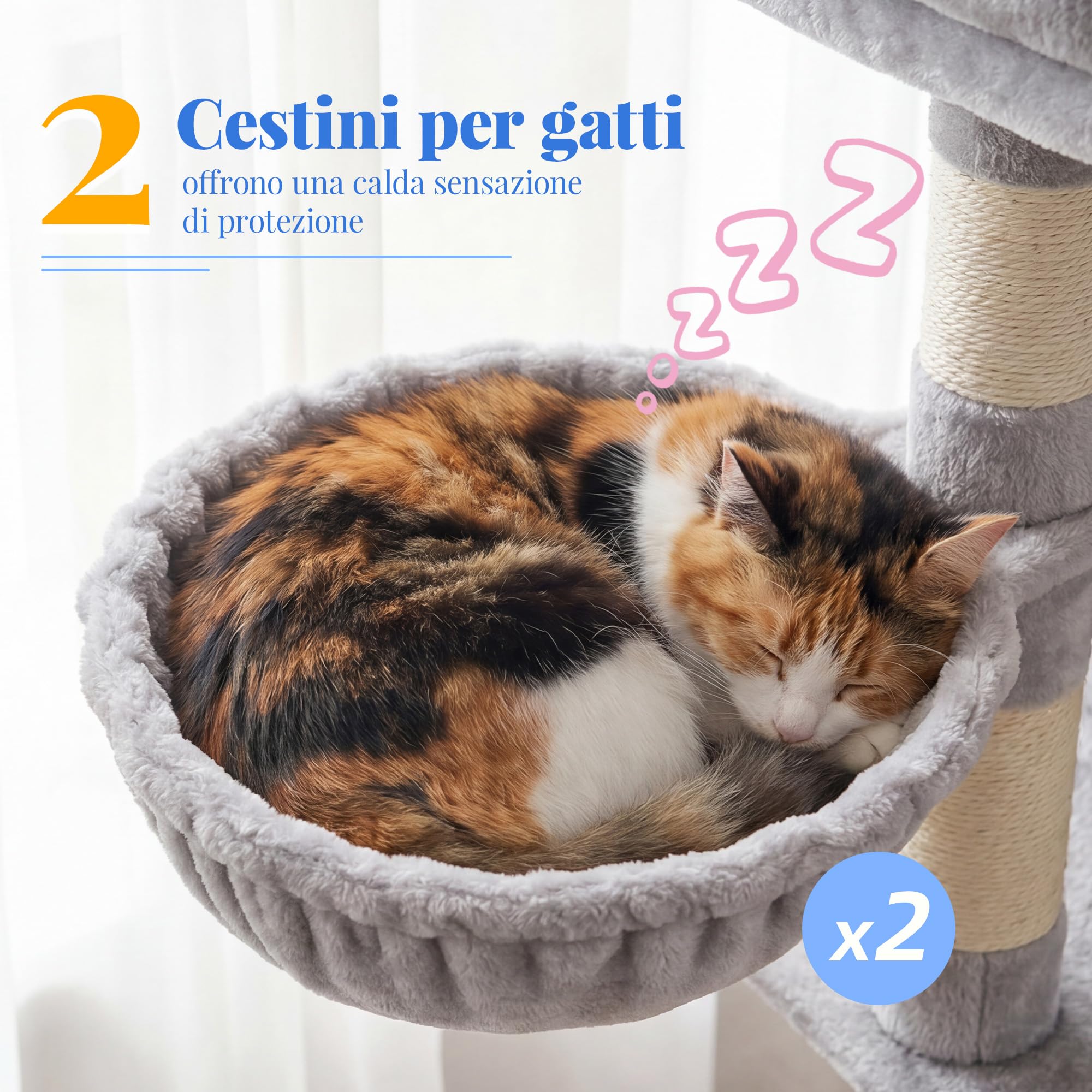 Hey-brother Tiragraffi per Gatti XXL, Albero per Gatti alto 188 cm a più livelli,Dotato di 2 Grandi Piattaforme, 2 Ceste, Palline Pelose e Colonne di Sisal per Graffiare, grigio chiaro 0EMPJ035-MW | 188cm Albero per Gatti, 2 Piattaforme, Spazzola per anim