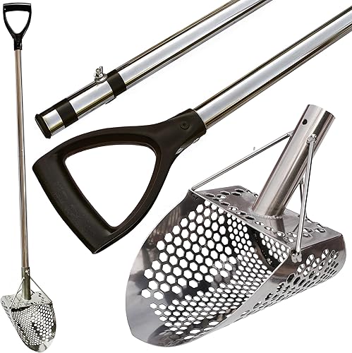 Cuchara de arena de playa, herramienta detector de metales, pala de acero inoxidable para detección de metales, poste de mango de viaje fuerte de