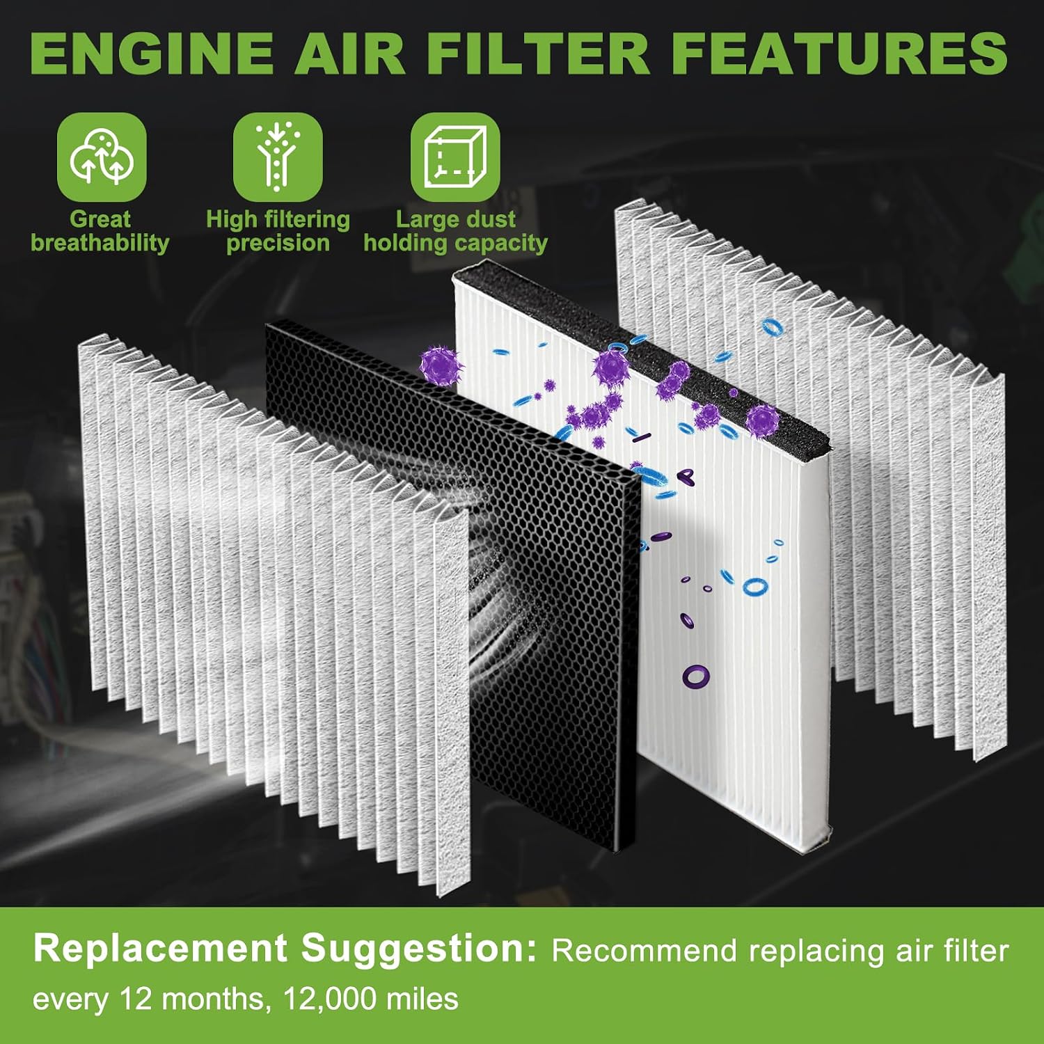 17801-F4010 Engine and Cabin Air Filter Fit for Toyota Tundra 3.4L V6 (2022-2025), Sequoia 3.4L V6 (2023-2025) Replace 871390-C010, WA11653