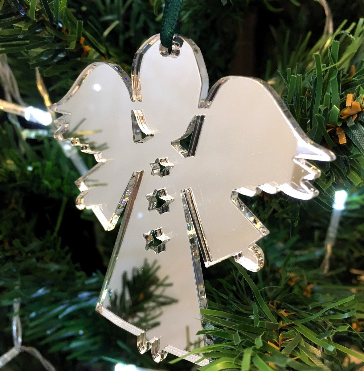 Super Cool Creations Mirrored Angel Stars Christmas Tree Decorations - Pack Of 10
