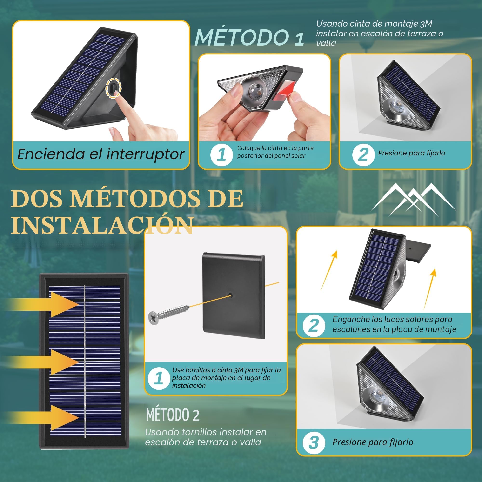 Solpex 8 luces solares para exterior, luces de escalera, impermeables, iluminación LED para escaleras exteriores, escalones, vallas, patio, patio, canalón, camino, decoración, blanco cálido