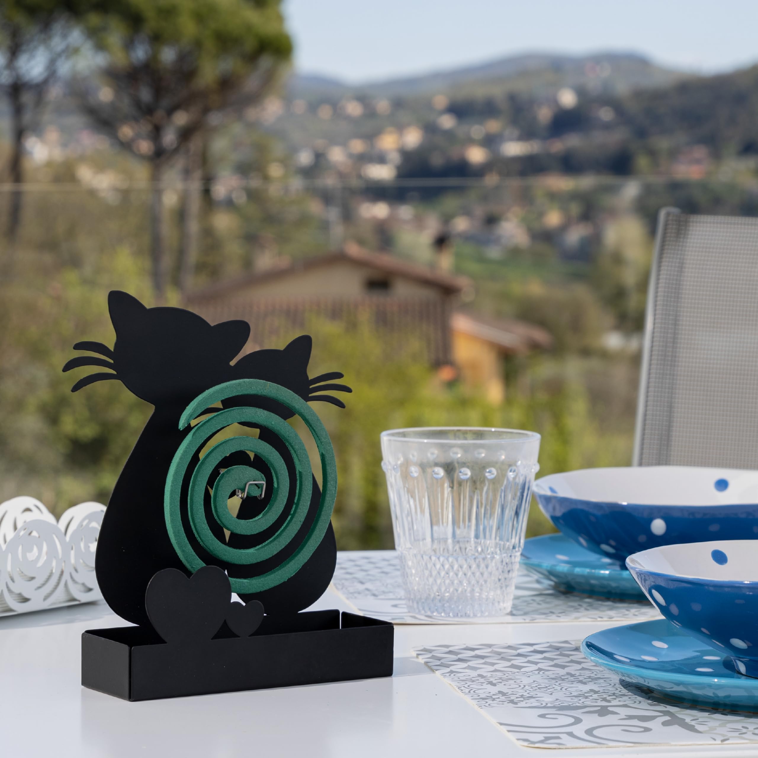 Puerta Espiral antimosquitos Apoyo con forma de Gatos Negros, para interior o exterior, 17x5x18 cm