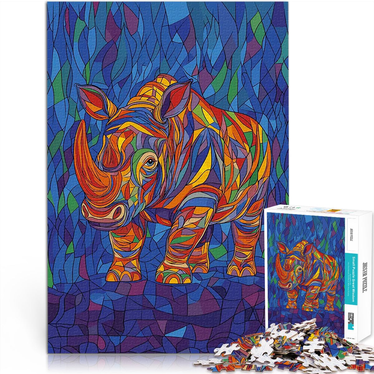 1000 Piece Jigsaws for Adults Puzzle Rhino Pop Art Cubism Style Stressabbau denn eignet sich ideal als Geschenk für die ganze Familie52x38cm
