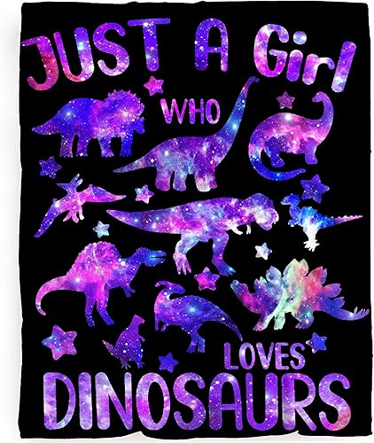 Just A Girl Who Loves Dinosaurs - Manta morada, regalos para niños y niñas, decoración de dinosaurios jurásicos, felpa suave y ligera, manta de