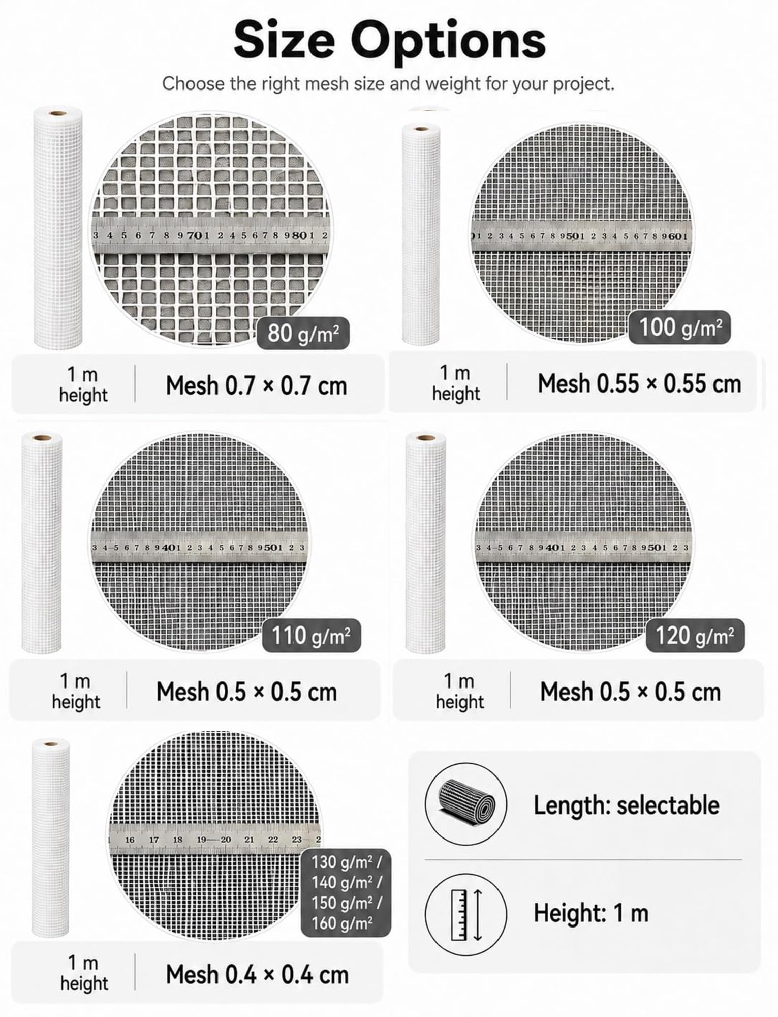 Rete in Fibra di Vetro Resistente agli Alcali per Intonaco e Facciate | Rotolo di Rinforzo Senza Adesivo per Stucco, Piastrelle, Gesso e Crepe, resistente alle crepe(100 meters,100g/m²Hole0.55cm)