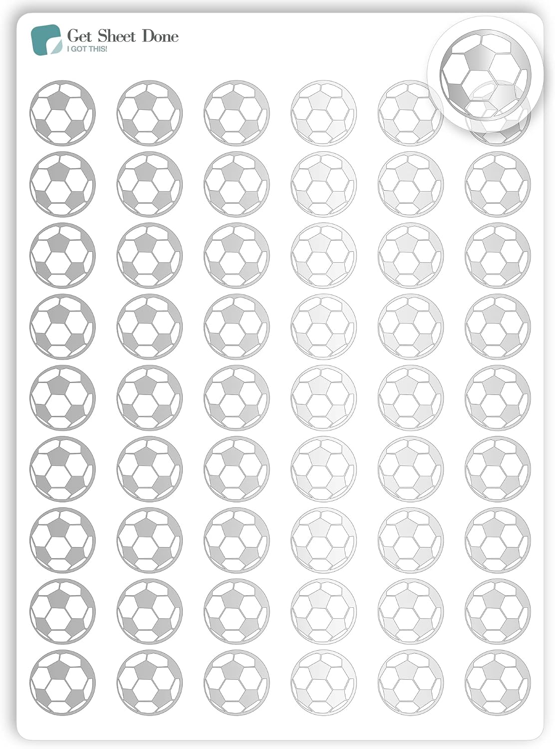 Soccer Icon Planner Sticker/54 Gold Foiled Vinyl (1/3”)/Football Sports Exercise Fitness Health Game Practice/Essential Productivity Life Planner Bujo Bullet Journaling (1 Sheet, Silver Foil) image 4